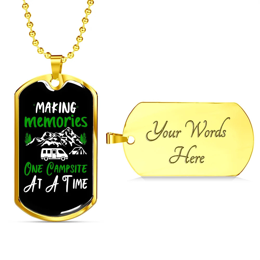Camper Necklace Making Memories Campsite Personalized Engraved Gold Dog Tag Nec